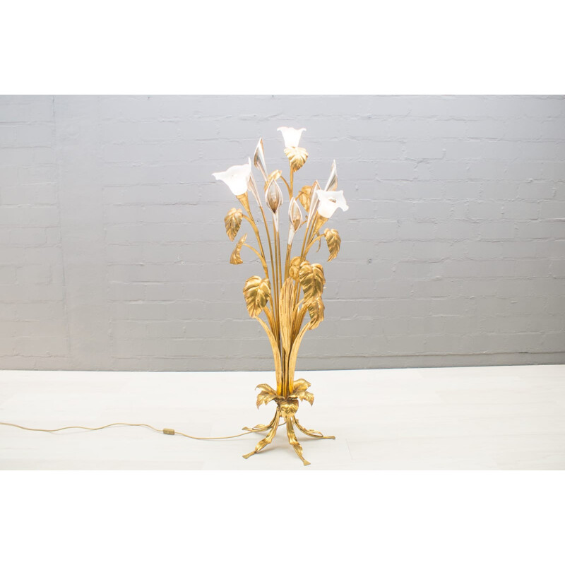 Gilded Floral Holywood Regency Floor Lamp by Hans Kögl - 1970s