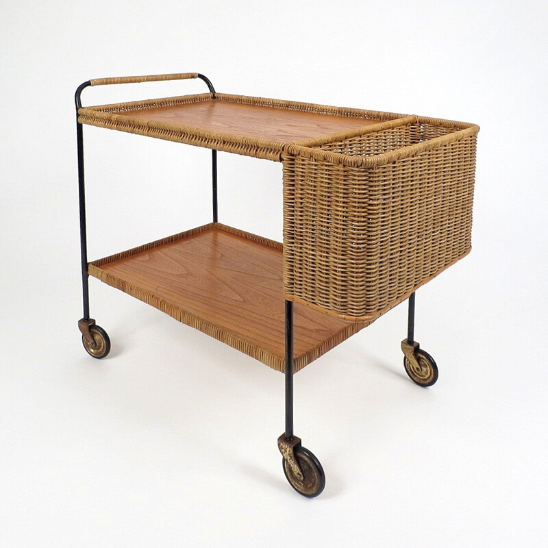 Vintage rattan trolley in wood - 1960s