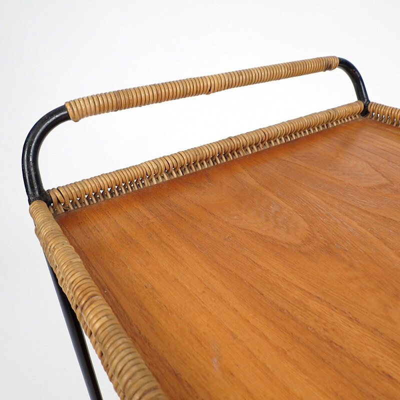 Vintage rattan trolley in wood - 1960s