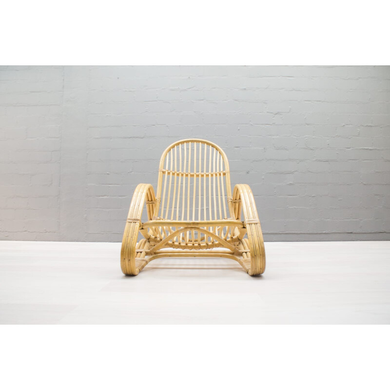 Vintage italian bamboo and rattan lounge chair - 1970s