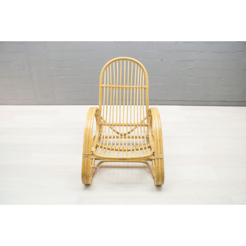 Vintage italian bamboo and rattan lounge chair - 1970s