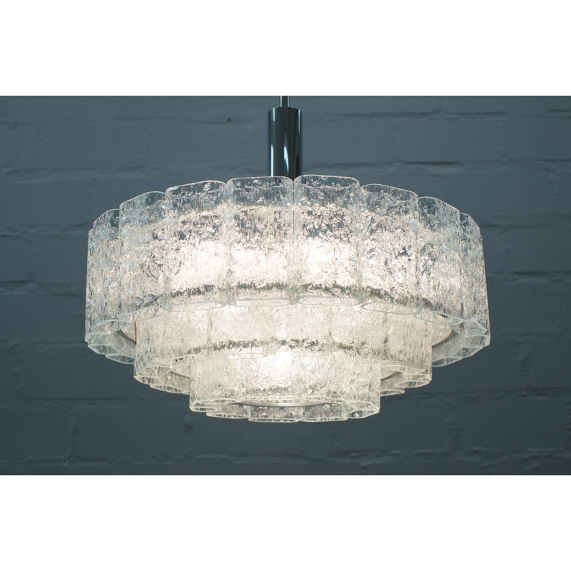 Vintage 3 tiered chandelier in frosted glass by Doria, 1960