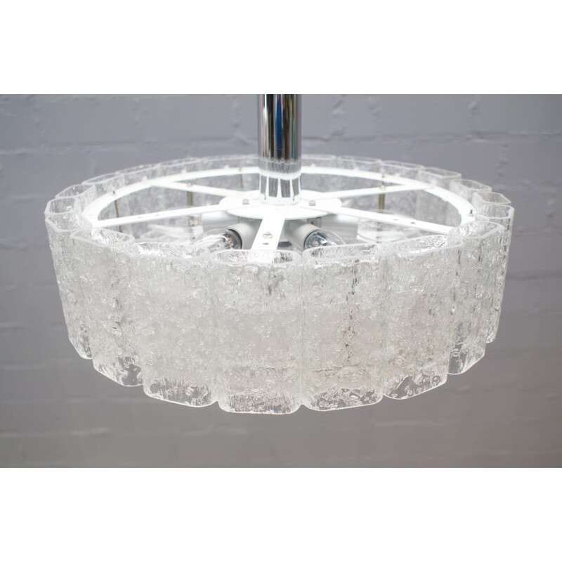 Vintage 3 tiered chandelier in frosted glass by Doria, 1960