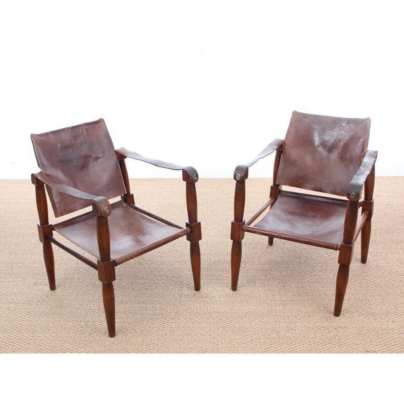 Paar Safari beukenhouten fauteuils - 1940