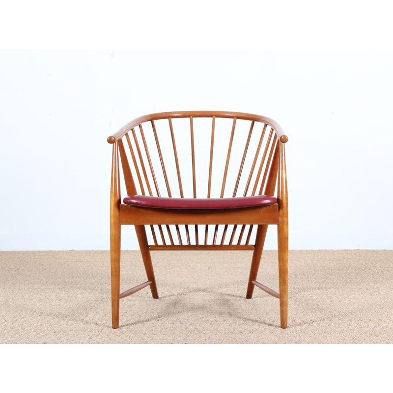 Vintage Scandinavian armchair with bars in solid beechwood - 1940s