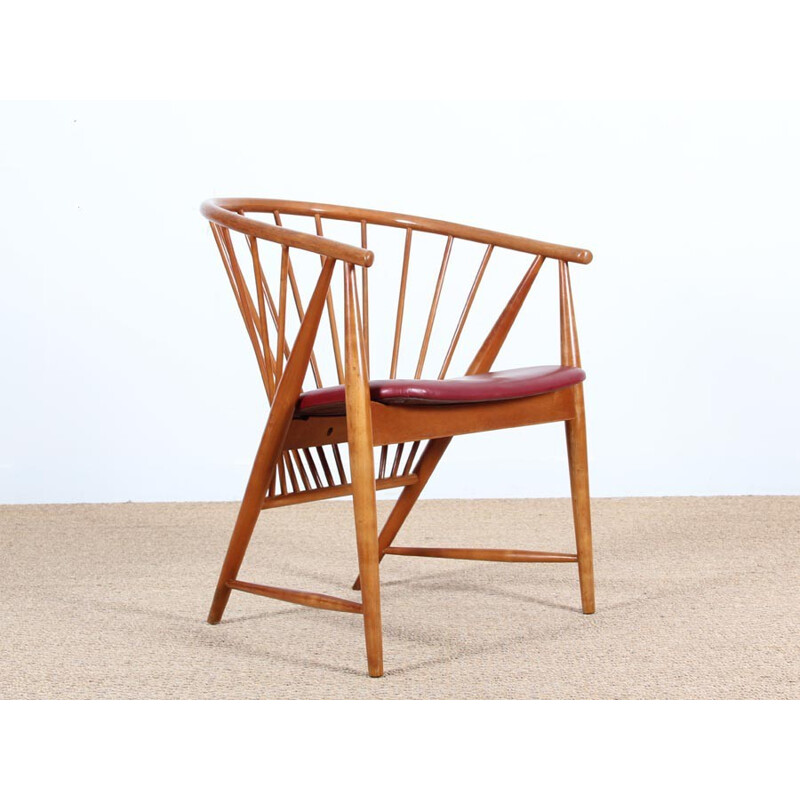 Fauteuil scandinave à barreaux en hêtre massif - 1940