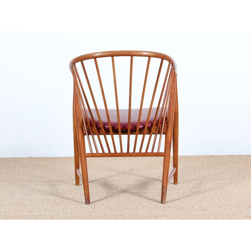 Vintage Scandinavian armchair with bars in solid beechwood - 1940s