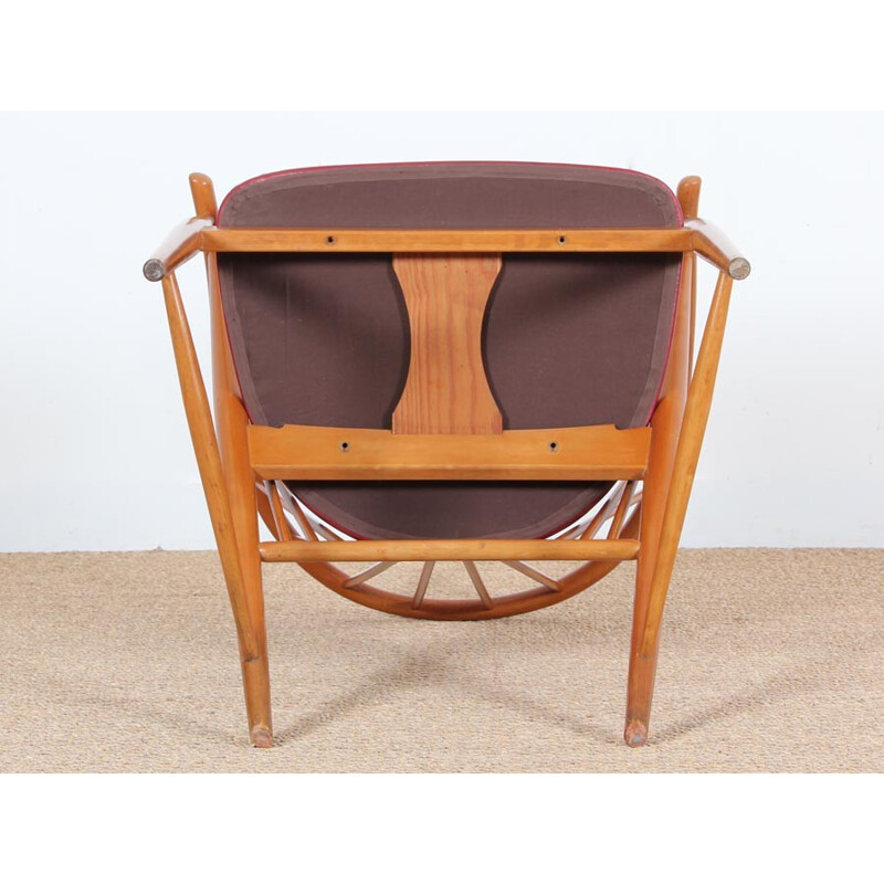 Fauteuil scandinave à barreaux en hêtre massif - 1940