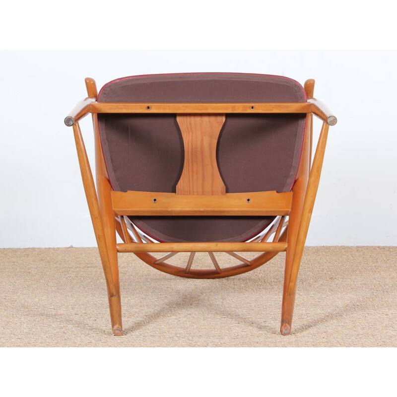 Vintage Scandinavian armchair with bars in solid beechwood - 1940s