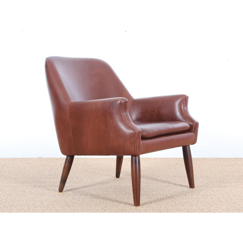 Vintage scandinavian cognac leather armchair - 1950s