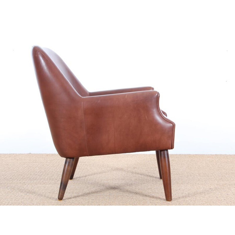 Vintage scandinavian cognac leather armchair - 1950s