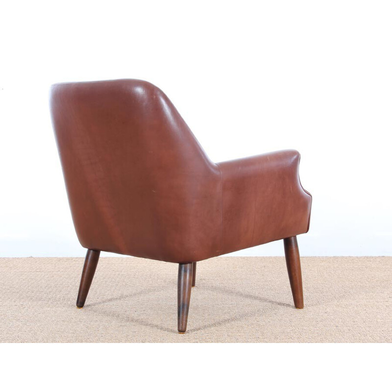 Vintage scandinavian cognac leather armchair - 1950s