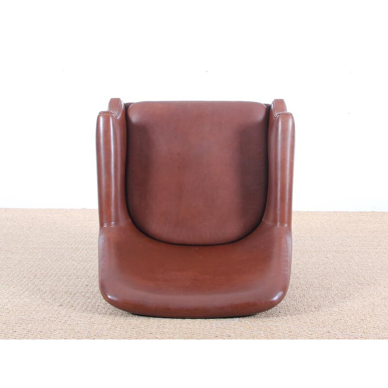 Vintage scandinavian cognac leather armchair - 1950s