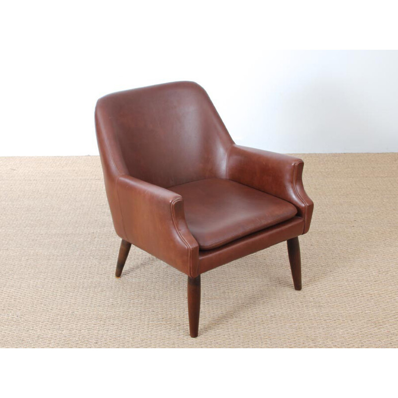 Vintage scandinavian cognac leather armchair - 1950s