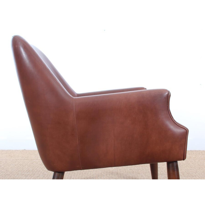 Vintage scandinavian cognac leather armchair - 1950s