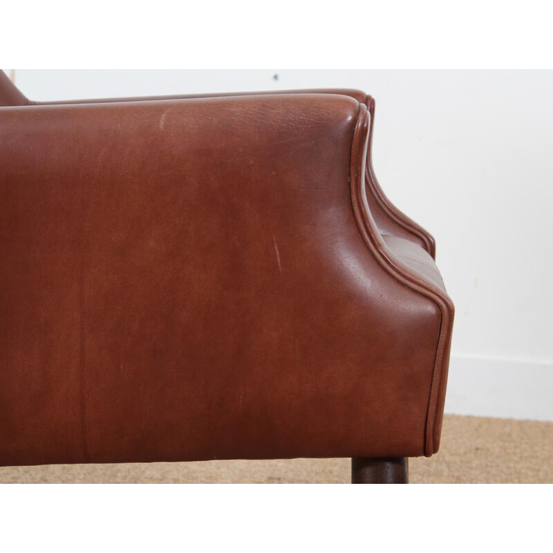 Vintage scandinavian cognac leather armchair - 1950s