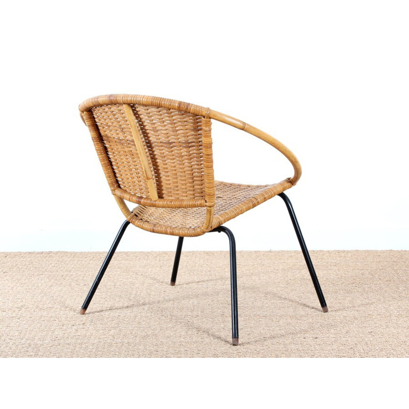 Fauteuil vintage scandinave en rotin - 1950