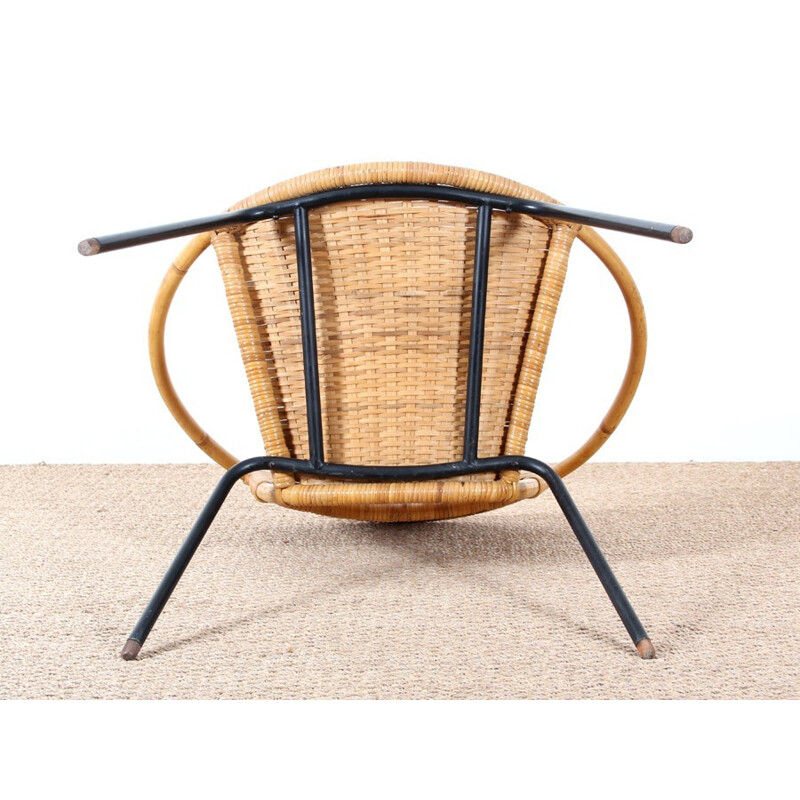 Vintage scandinavian rattan armchair - 1950s