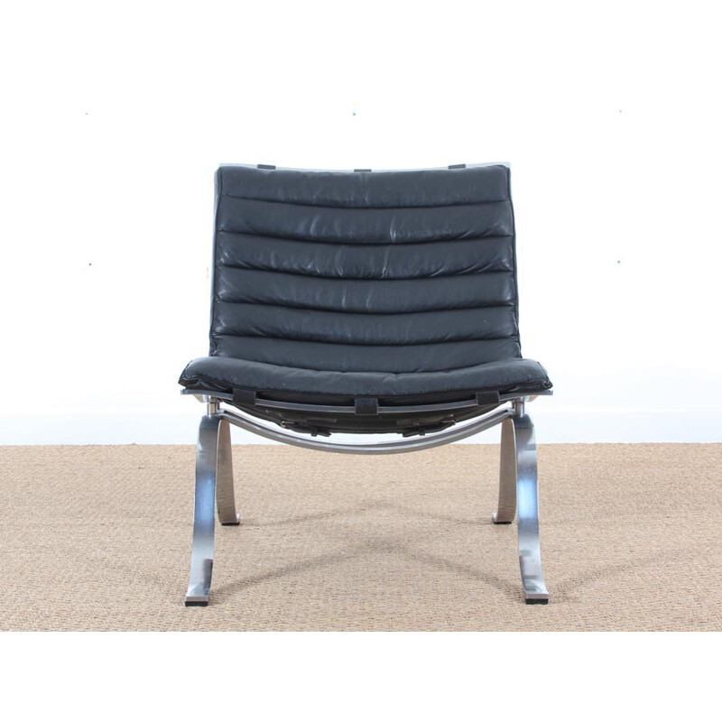 Vintage Ariet armchair in black leather and steel - 1960s