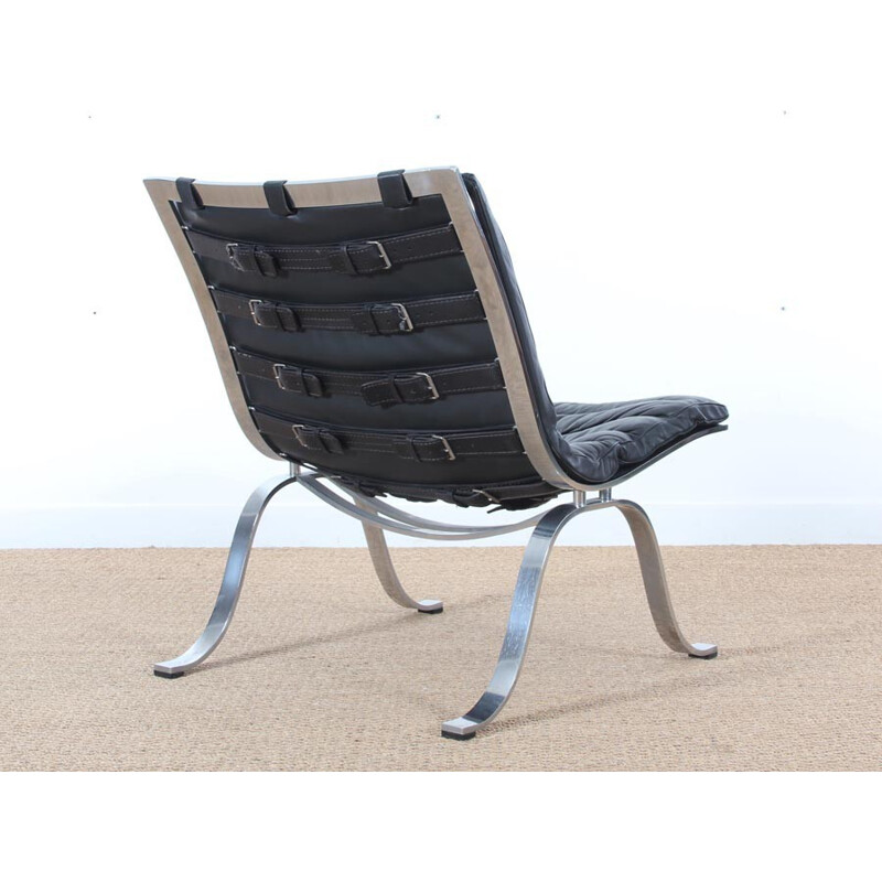 Vintage Ariet armchair in black leather and steel - 1960s
