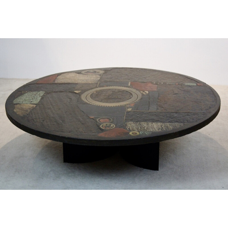 Brutalist,Ceramic and Brass Artwork Coffee Table by  Paul Kingma, Holland - 1970s