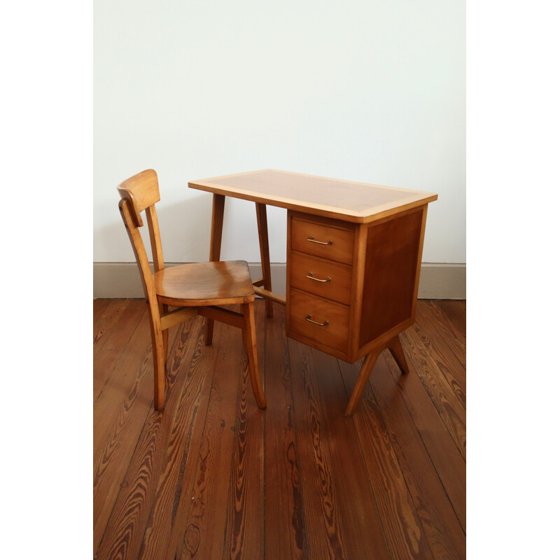 Mid-century desk and chair in wood - 1950s