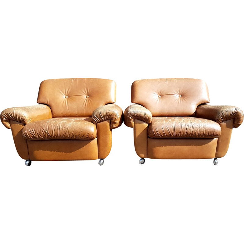 Pair of vintage armchairs in brown leather  - 1960s