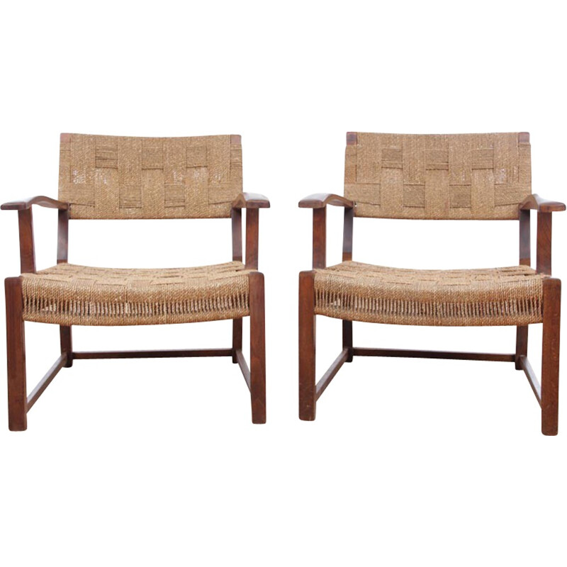 Pair of vintage armchairs in beechwood by Frits Schlegel - 1940s