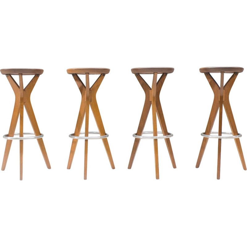 Set of 4 Vintage Danish Teak Bar Stools by P J Ø - 1960s