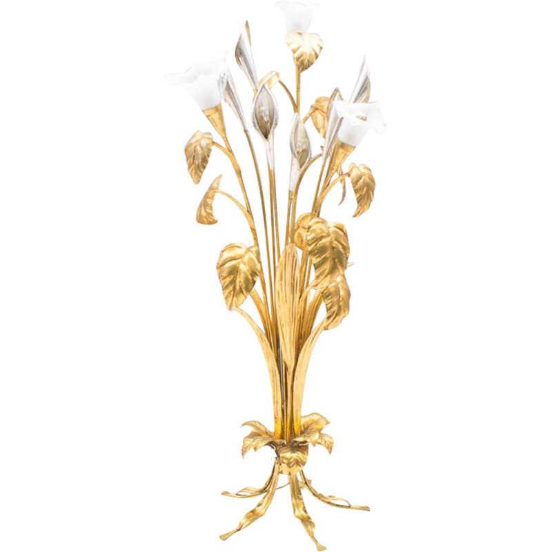 Gilded Floral Holywood Regency Floor Lamp by Hans Kögl - 1970s