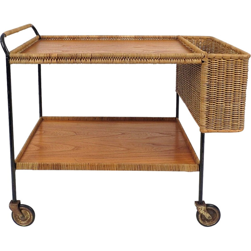 Vintage rattan trolley in wood - 1960s