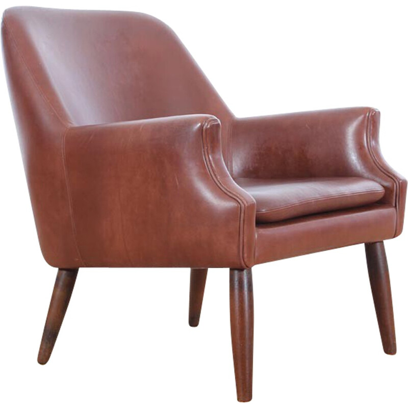 Fauteuil vintage scandinave en cuir cognac - 1950