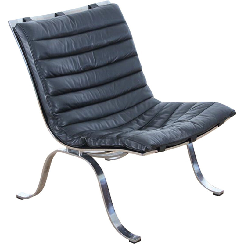 Vintage Ariet armchair in black leather and steel - 1960s