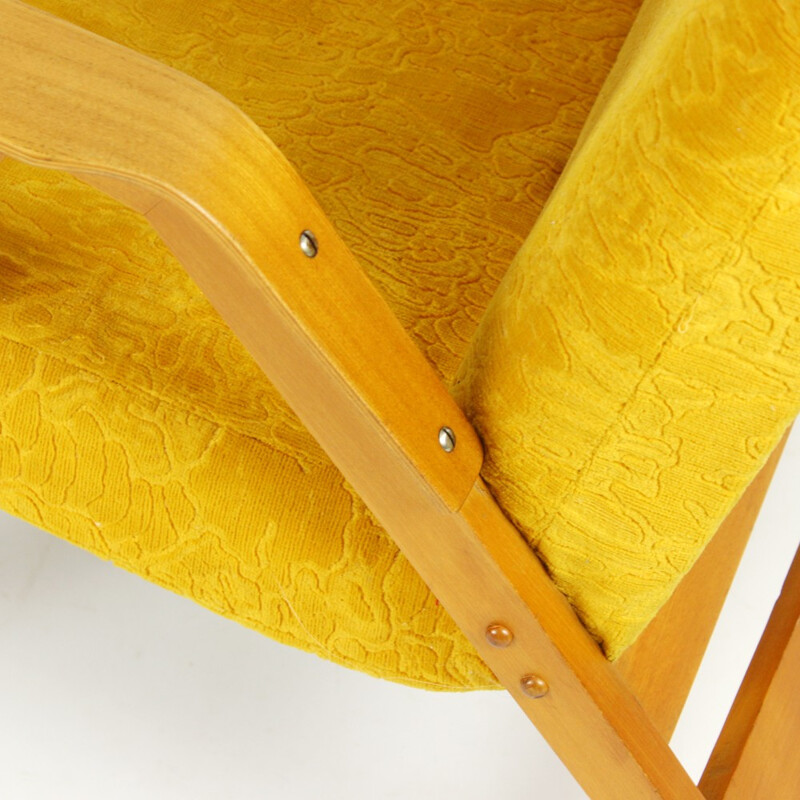 Vintage yellow armchair in beechwood by Tatra - 1960s