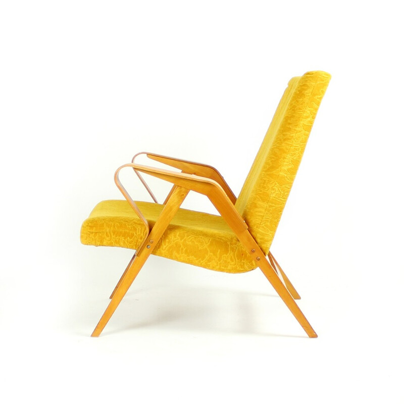 Vintage yellow armchair in beechwood by Tatra - 1960s