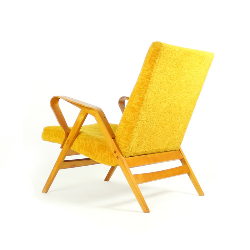 Vintage yellow armchair in beechwood by Tatra - 1960s