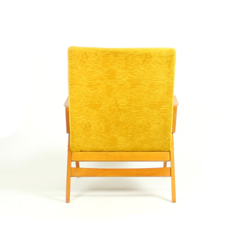 Vintage yellow armchair in beechwood by Tatra - 1960s
