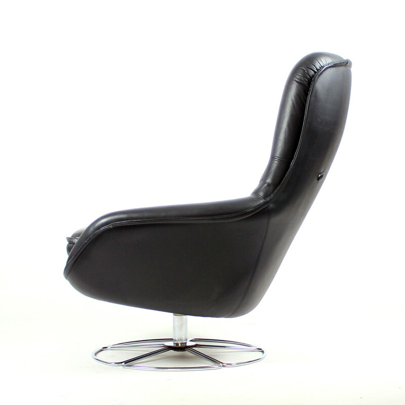 Finnish Black Leather Armchair by Peem - 1960s