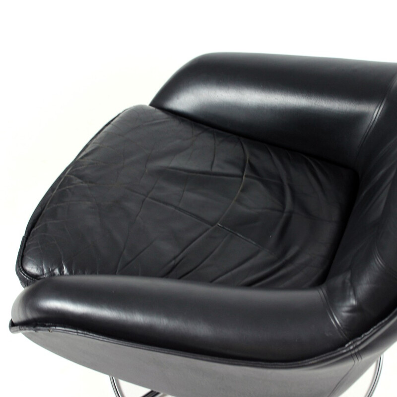 Finnish Black Leather Armchair by Peem - 1960s