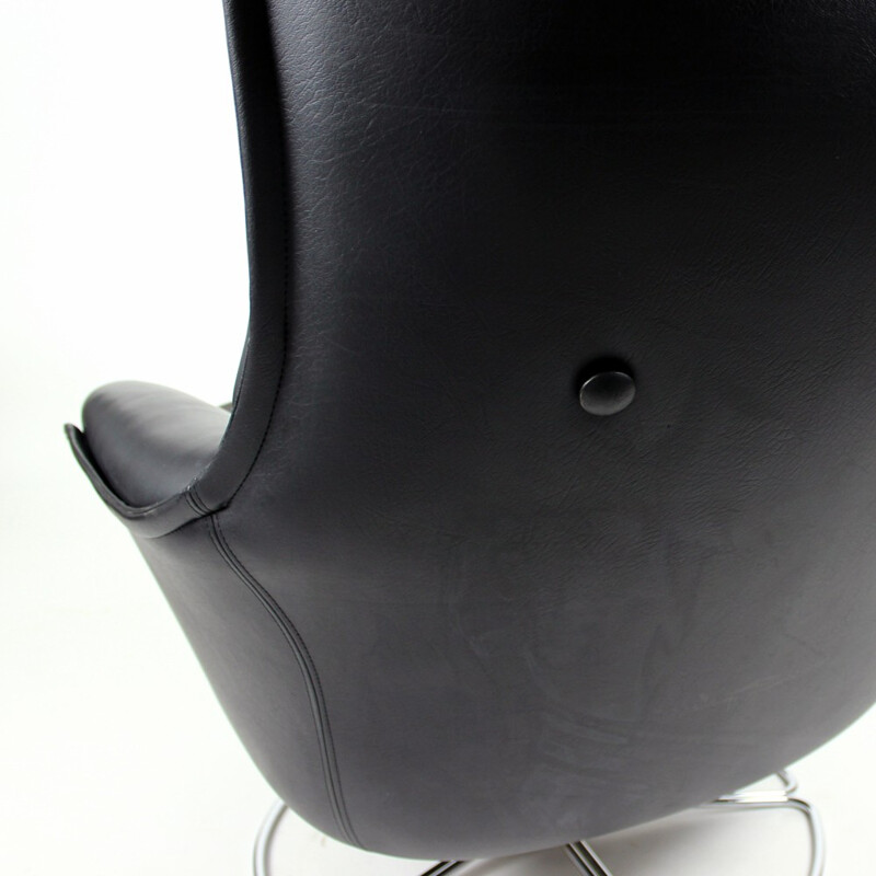 Finnish Black Leather Armchair by Peem - 1960s