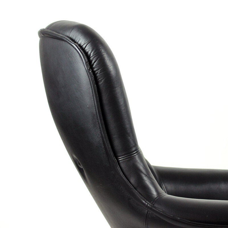 Finnish Black Leather Armchair by Peem - 1960s