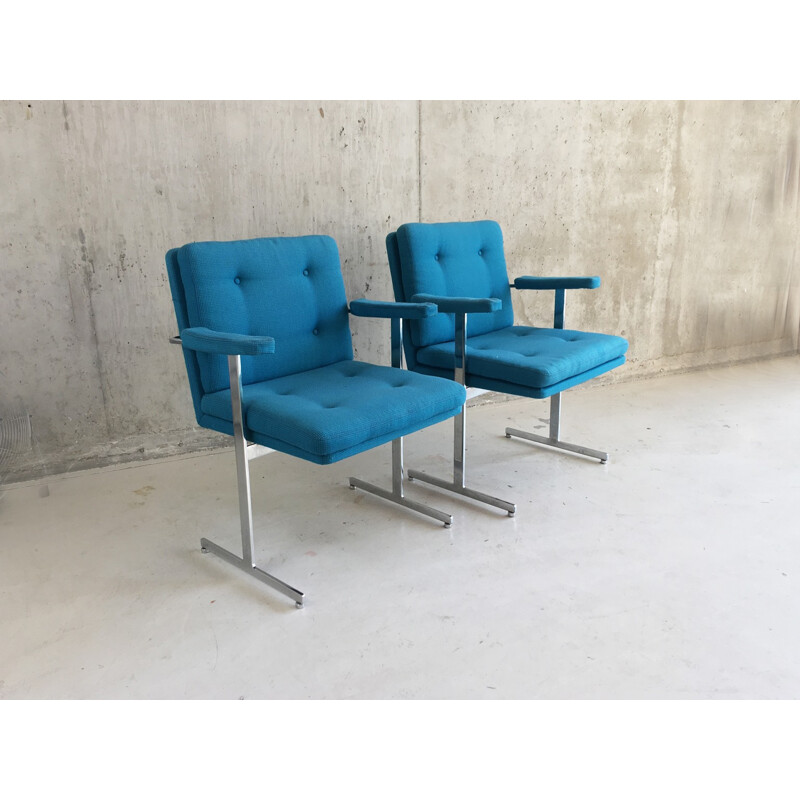 Set of 4 vintage blue armchairs by  Hille International - 1970s