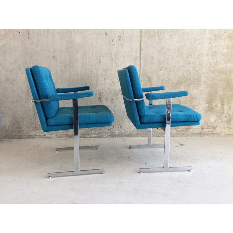 Suite de 4 fauteuils vintage bleus par Hille International - 1970