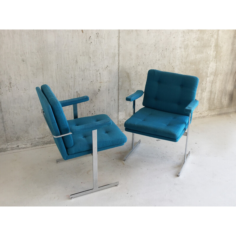 Suite de 4 fauteuils vintage bleus par Hille International - 1970