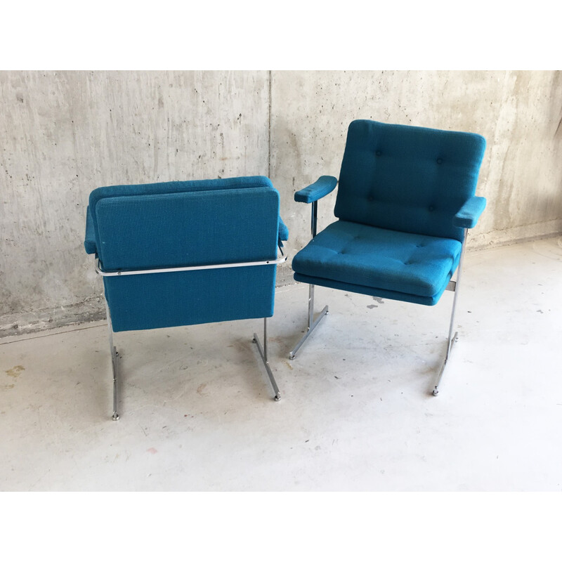 Set of 4 vintage blue armchairs by  Hille International - 1970s