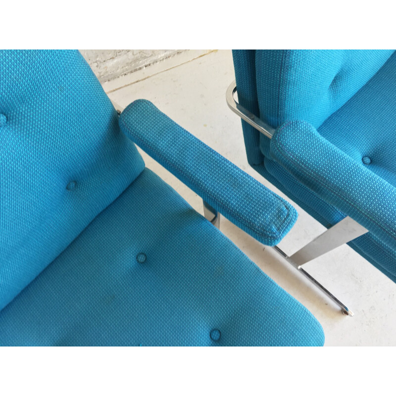 Suite de 4 fauteuils vintage bleus par Hille International - 1970