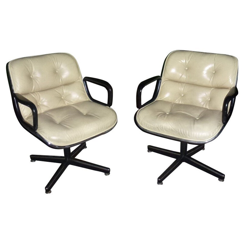 Pair of "Pollock" armchairs in leather, Charles POLLOCK - 1960s