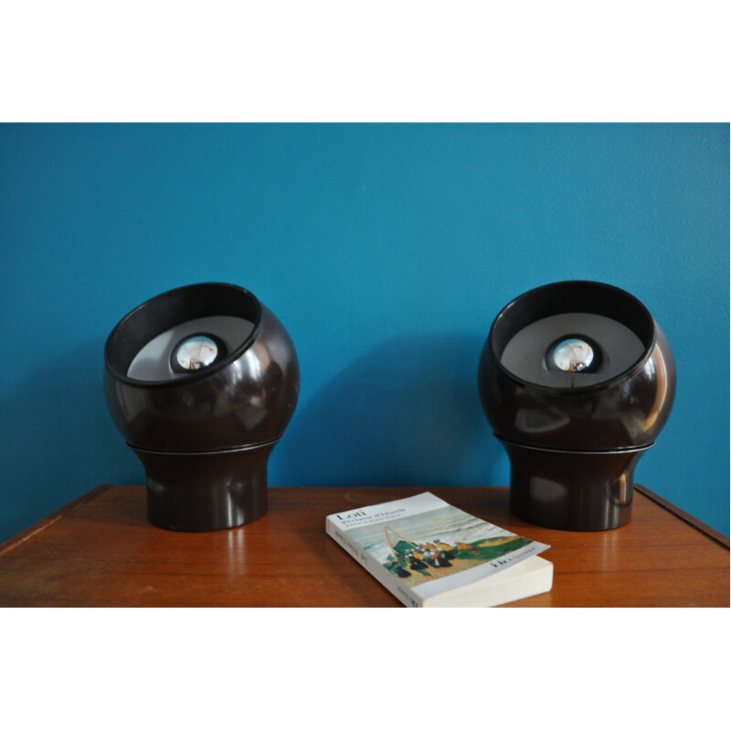 Pair of vintage Scandinavian black lamps Hemi - 1970s