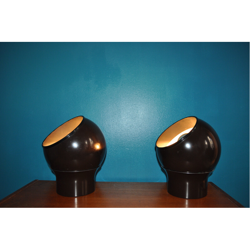 Pair of vintage Scandinavian black lamps Hemi - 1970s