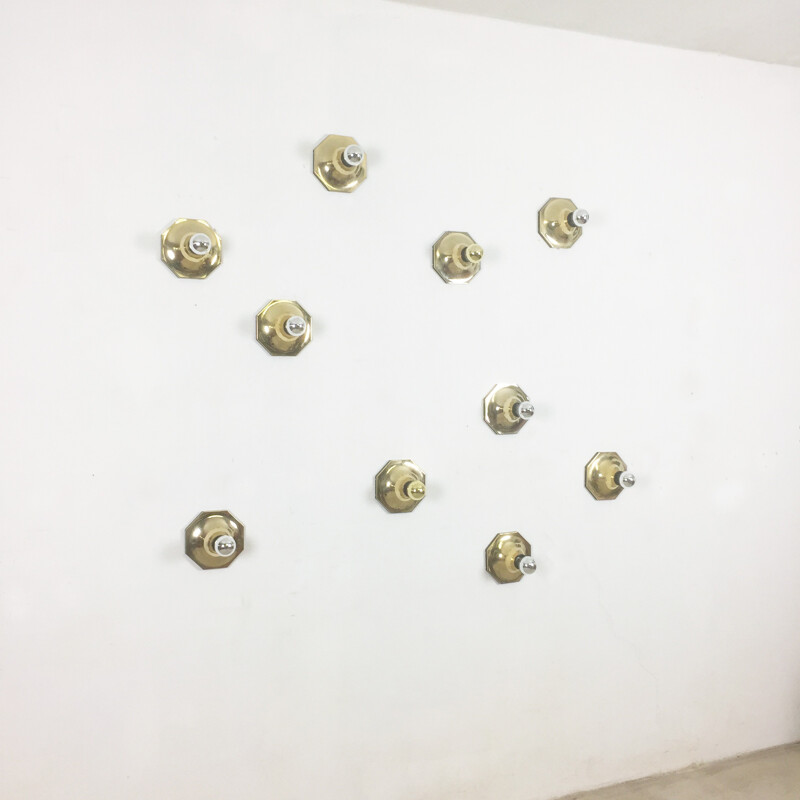Set of 10 golden cubic wall lights by Motoko Ishii - 1970s
